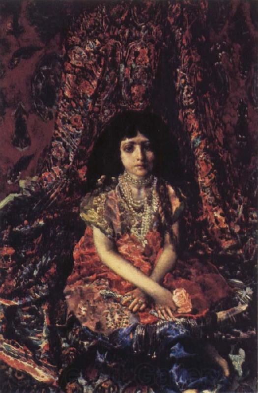 Mikhail Vrubel Young Girl against a Persian Carpet Spain oil painting art